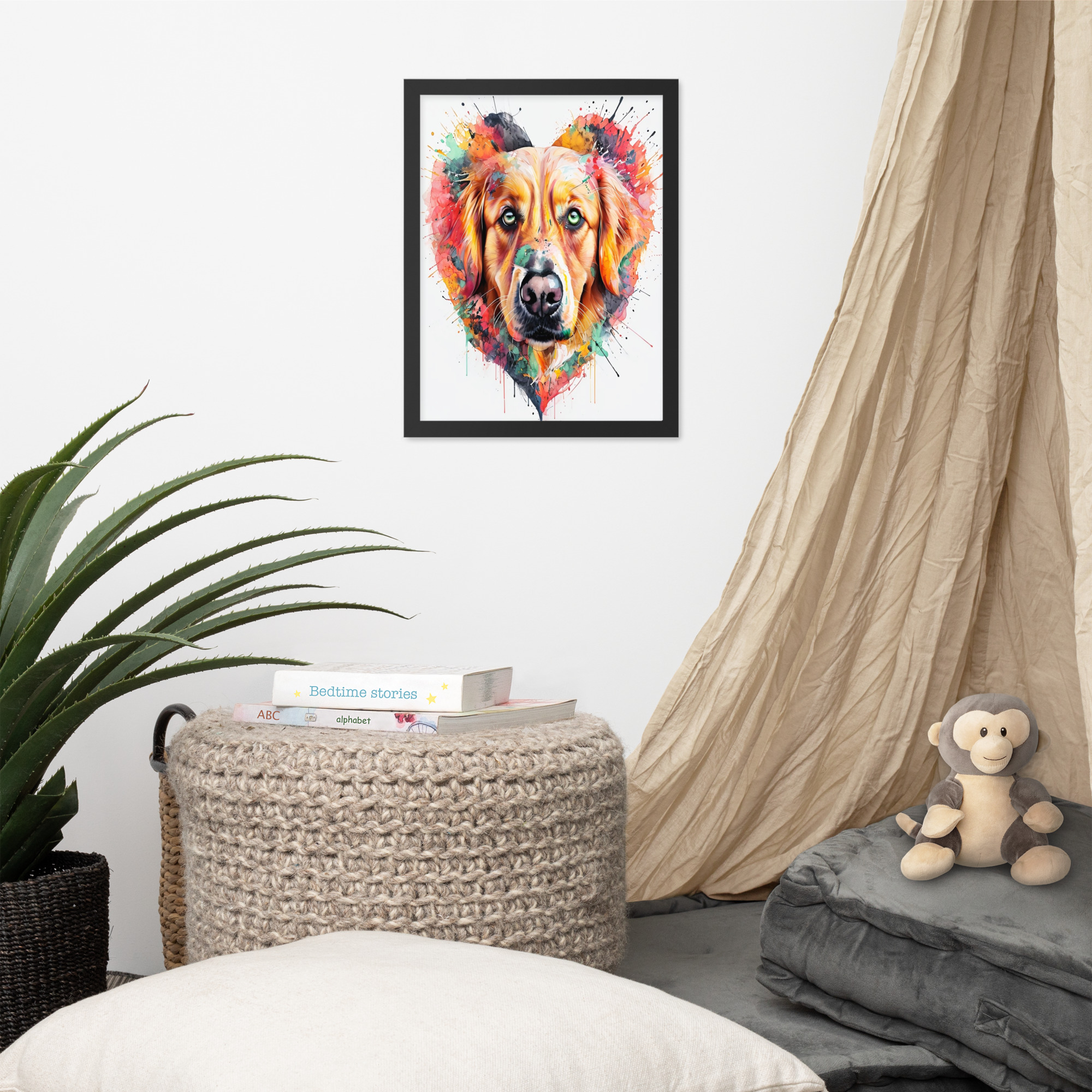 Vibrant Digital Painting of a Golden Retriever With Colorful Artistic Accents