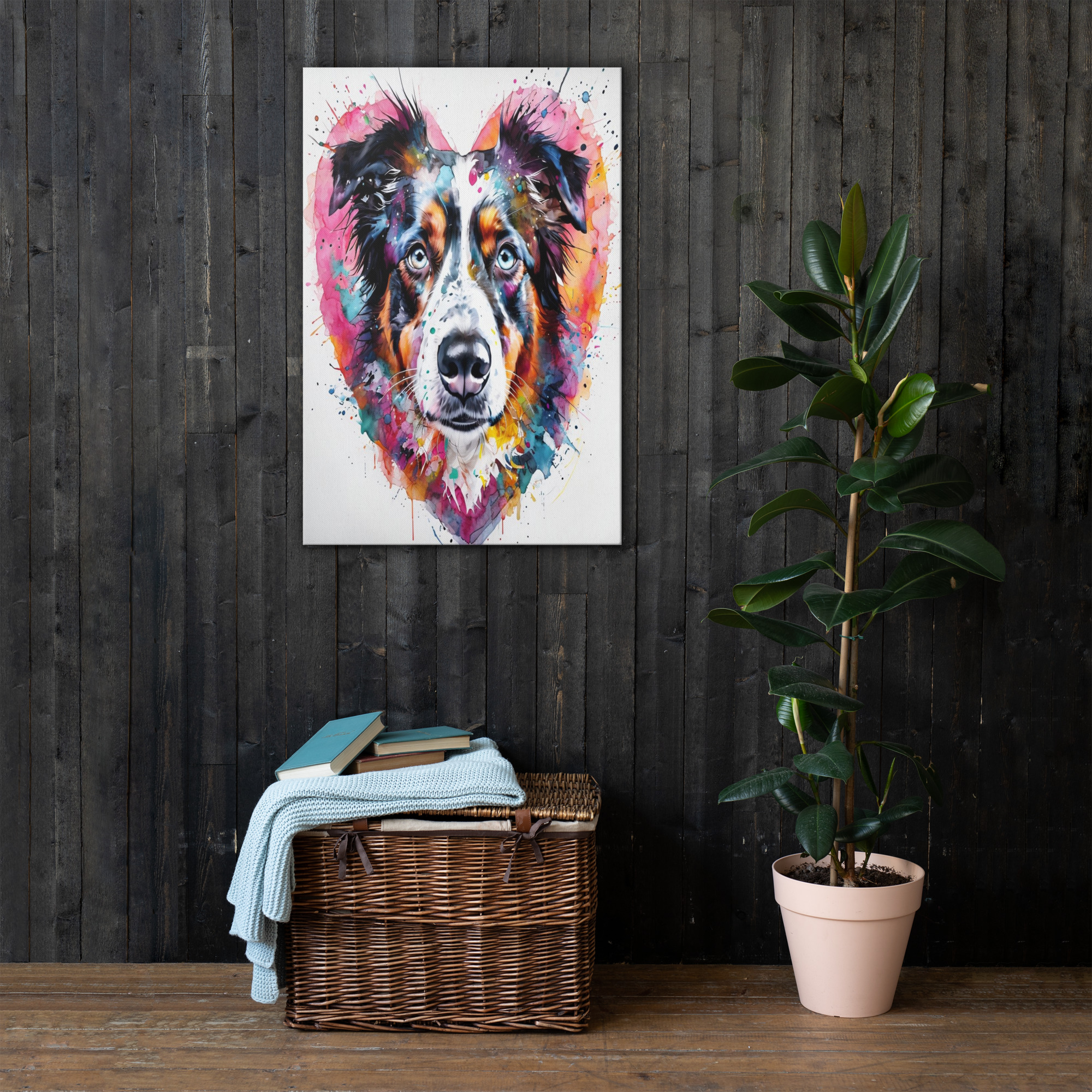 Vibrant Digital Painting of a Border Collie's Face – Colorful Dog Portrait Art