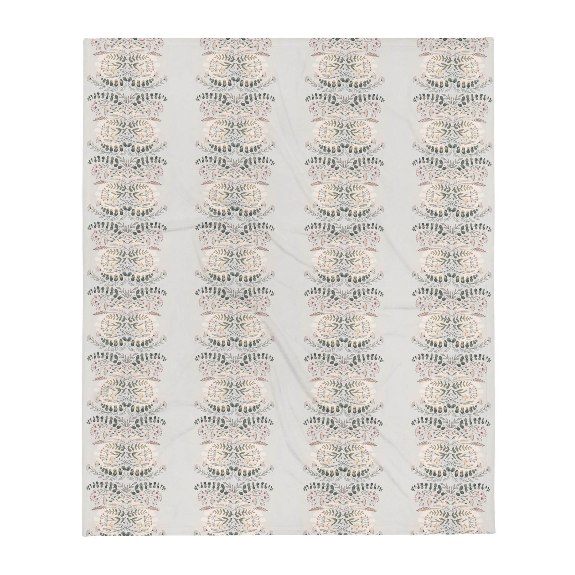 Geometric throw blanket featuring repeating diamond pattern in neutral beige and cream tones, displayed with corner folded to show texture and design detail.