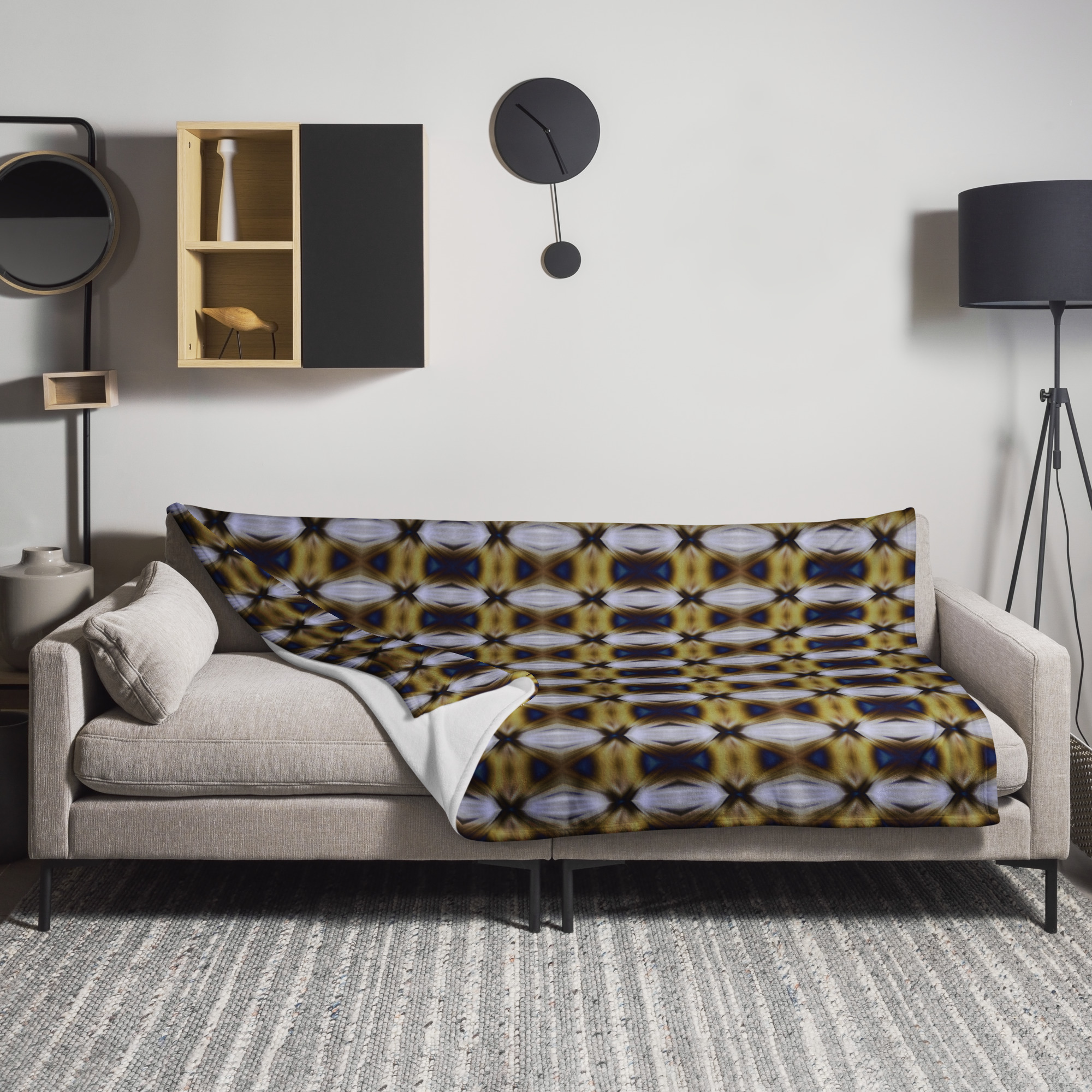 Throw blanket with harmonious colors featuring abstract geometric design in yellow, brown and cream tones